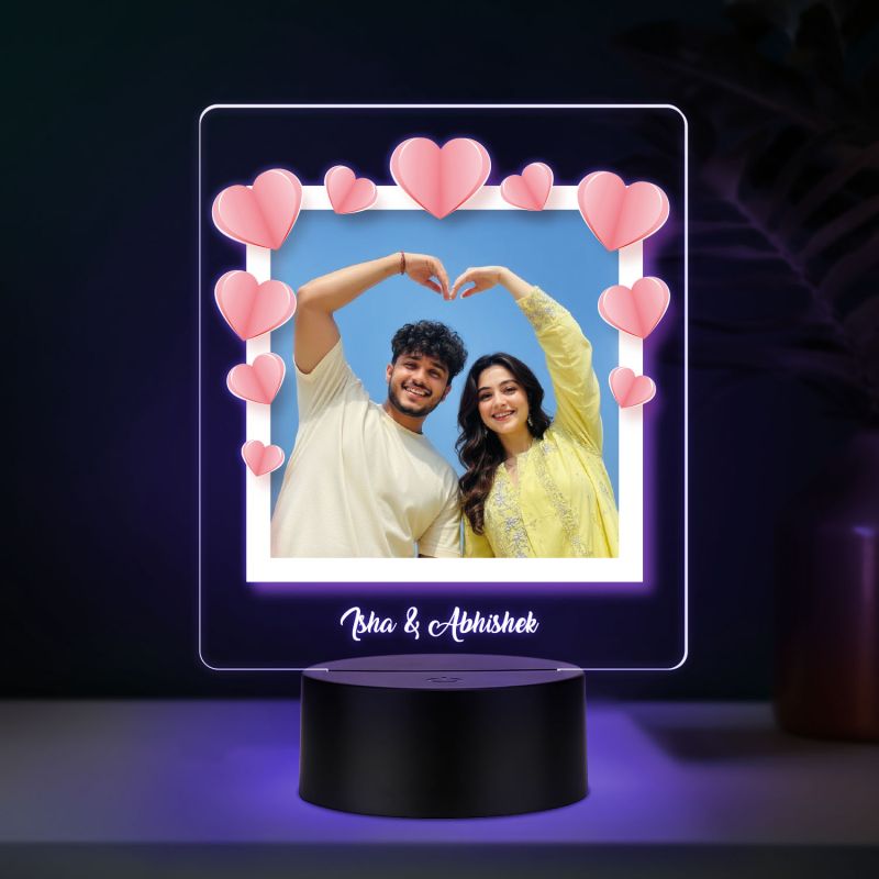 Personalized LED Photo Frame with Heart Design, Color Changing Light, Gift For Valentines Day, Anniversary, Birthday, Wedding, Engagement Gift For Couples